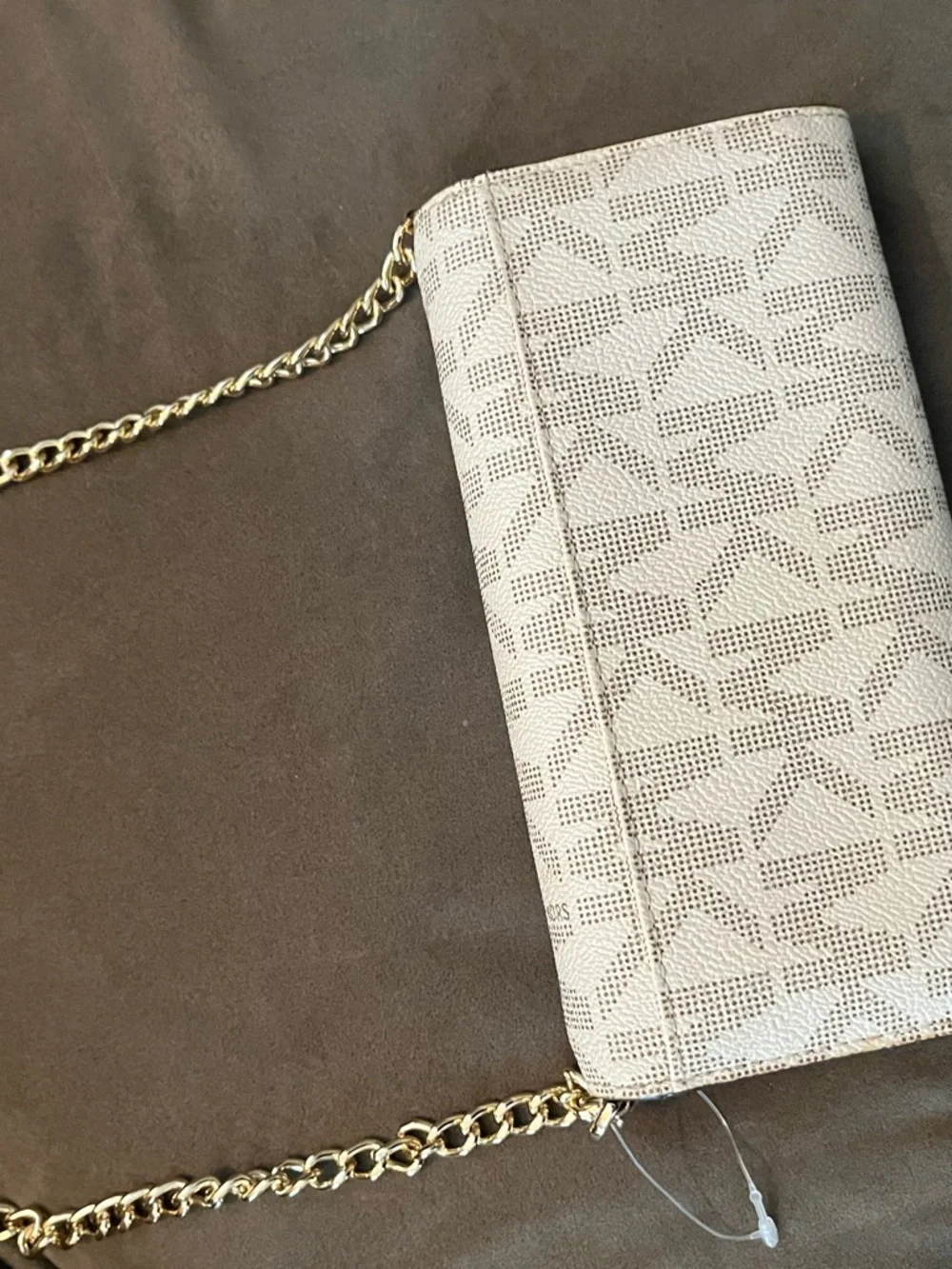 Michael Kors MK Monogram Crossbody Bag in Beige and Brown with Gold Hardware - Picture 7 of 8